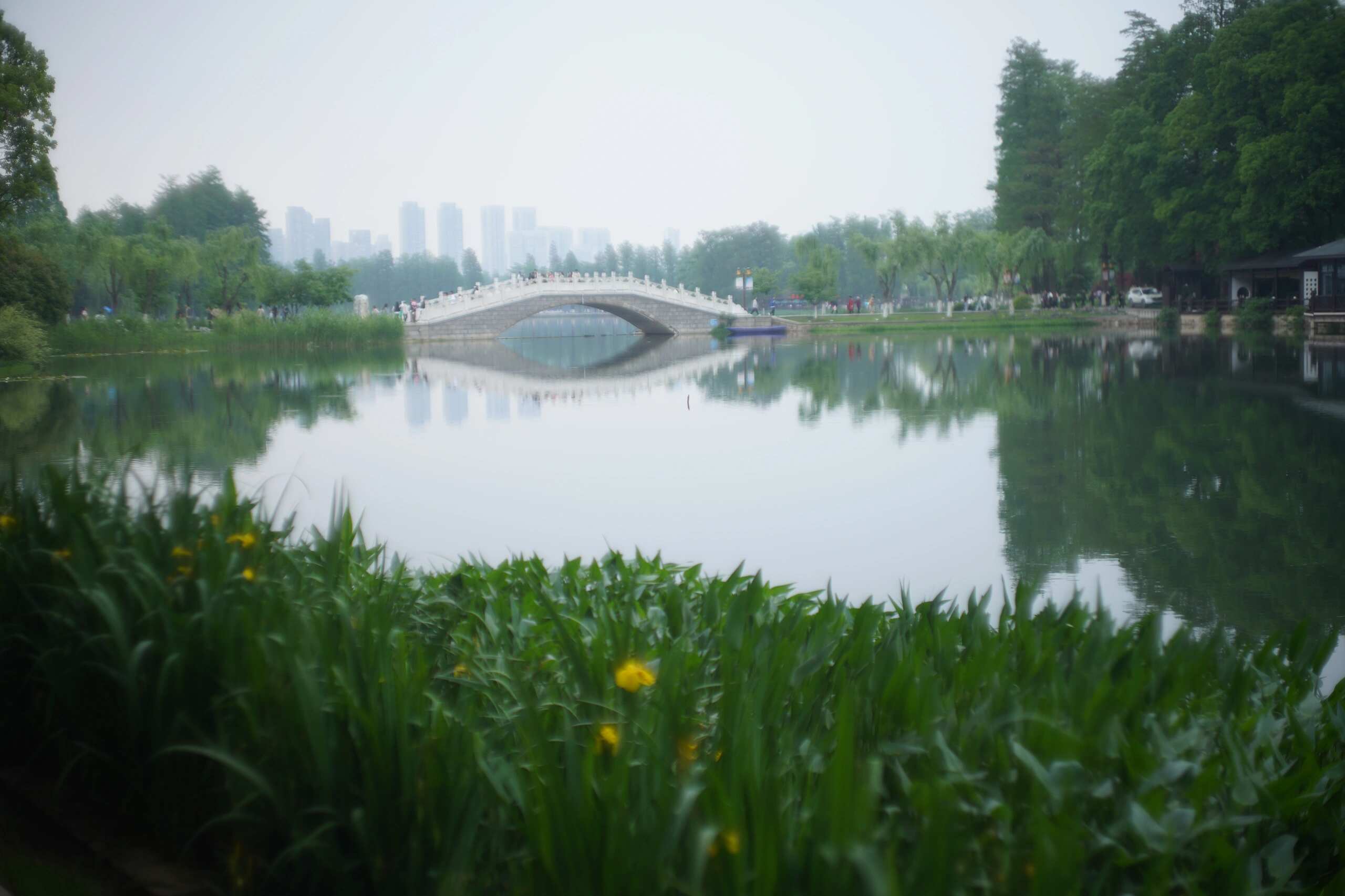 Bridge over water — atmospheric haze